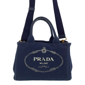 Prada Canapa Tote Denim canvas handbag top handles 2way Blue